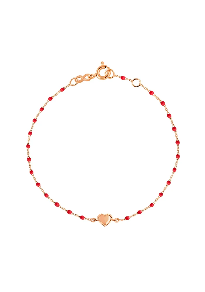 Bracelet Lucky Coeur Or Rose Et Résines Coquelicot 17cm