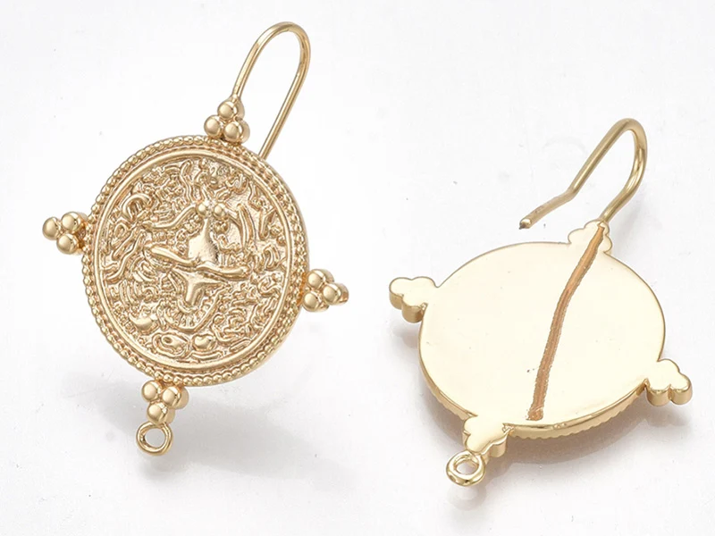 Paire de boucles d'oreilles pendantes avec médaillon - doré à l'or fin 18K