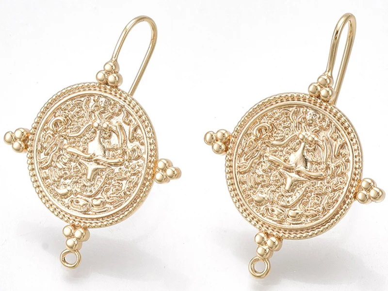 Paire de boucles d'oreilles pendantes avec médaillon - doré à l'or fin 18K