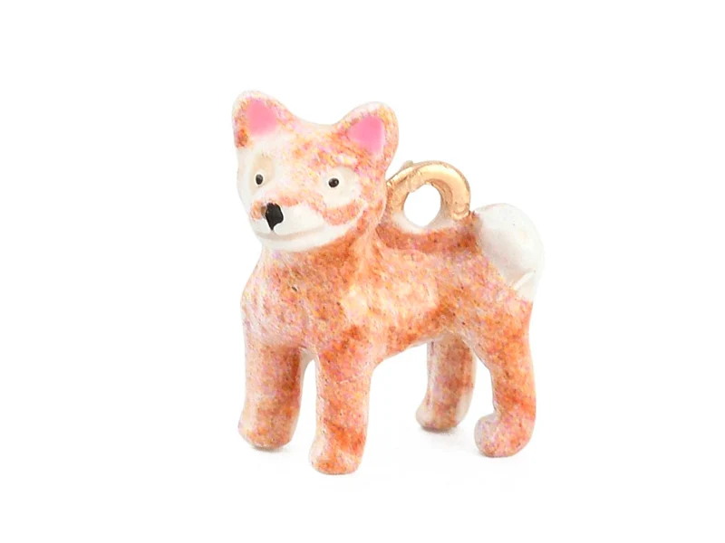 Breloque chien Corgi saumon et brun émail et or