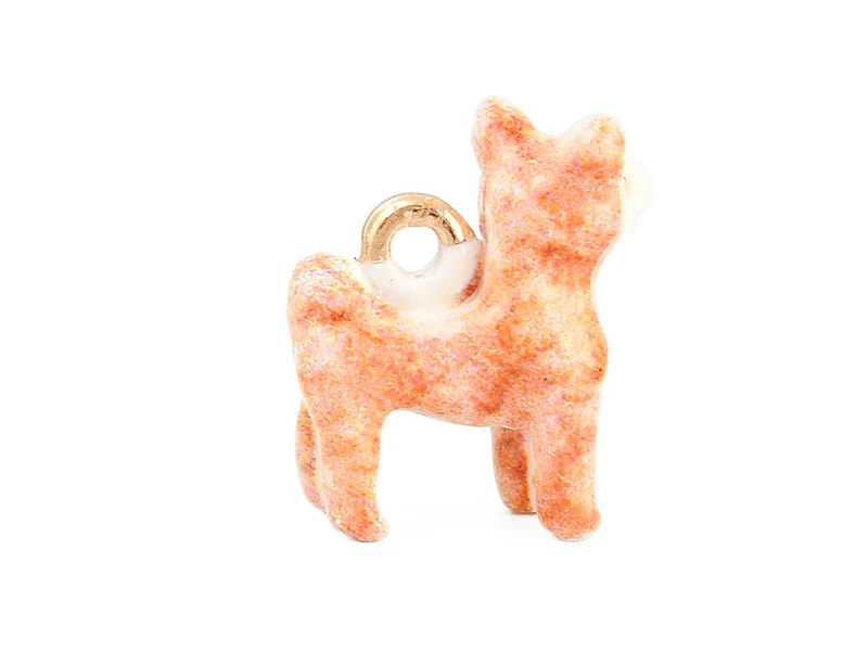 Breloque chien Corgi saumon et brun émail et or