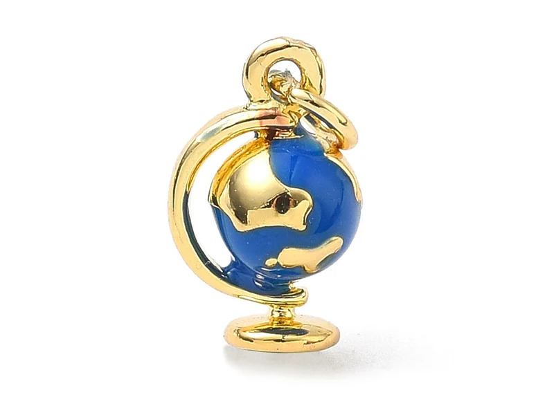 Breloque Globe Terrestre Émaillé Bleu et Doré à l'Or Fin 18K