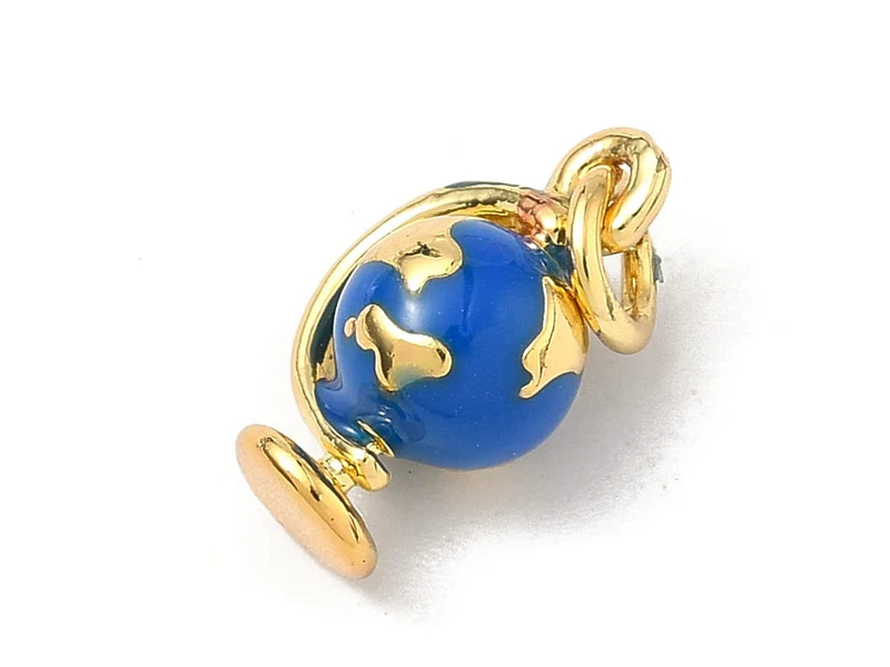 Breloque Globe Terrestre Émaillé Bleu et Doré à l'Or Fin 18K