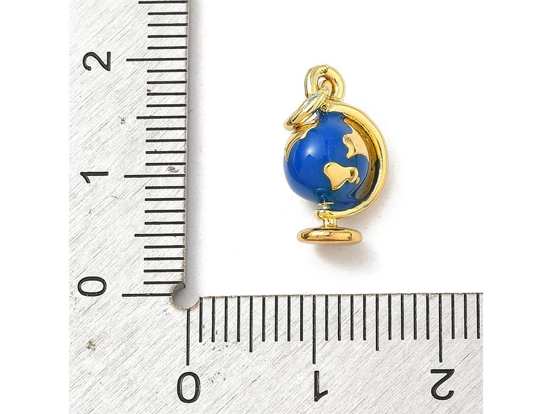 Breloque Globe Terrestre Émaillé Bleu et Doré à l'Or Fin 18K