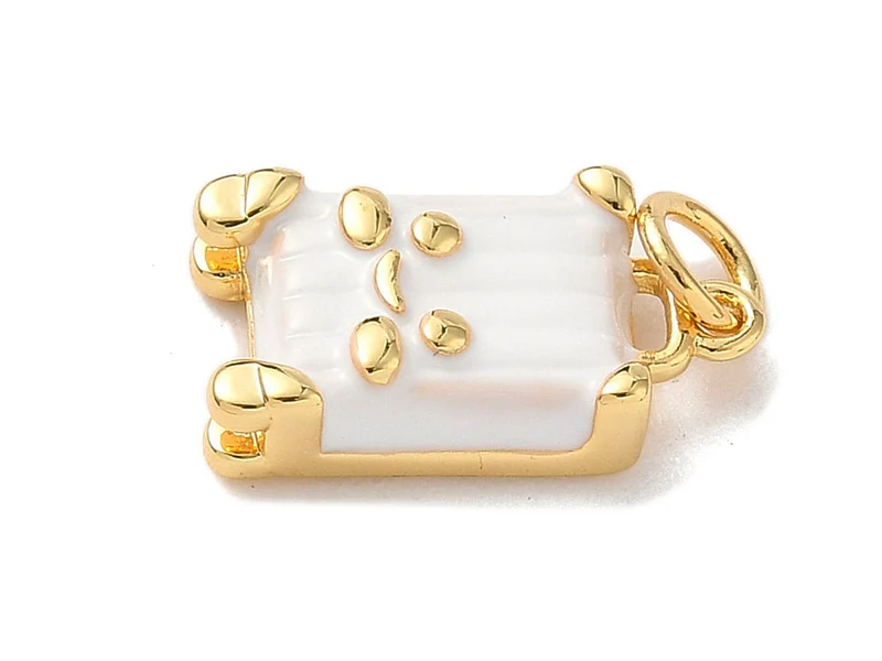 Breloque Valise Mignonne Émaillée Blanc et Doré à l'Or 18k