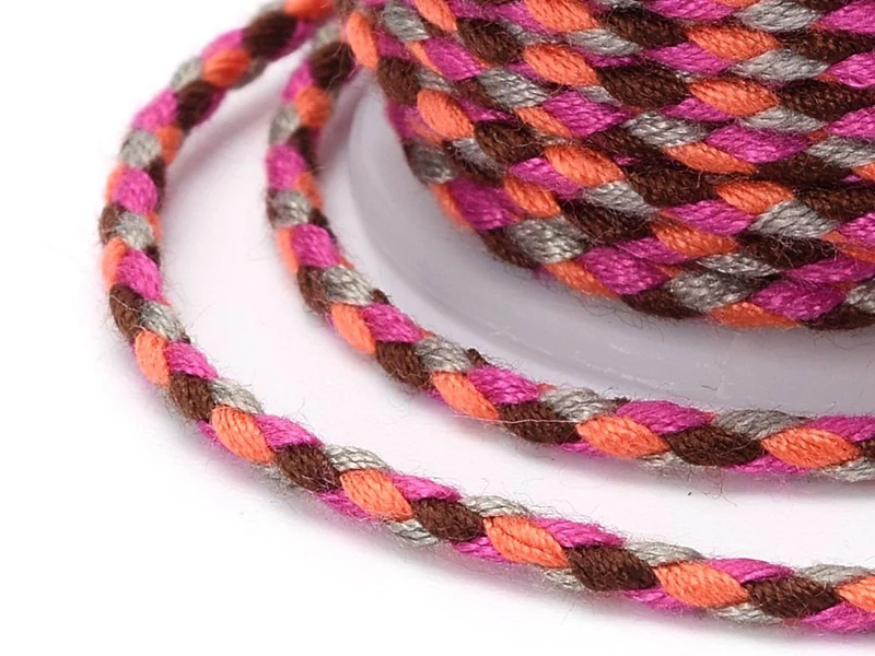 Bobine de 4 m de cordon en coton tressé - Rose, doré et bordeaux