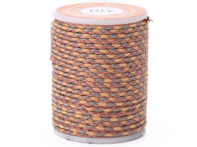 Bobine de 4 m de cordon en coton tressé - Bordeaux, orange et gris