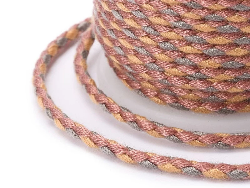 Bobine de 4 m de cordon en coton tressé - Bordeaux, orange et gris