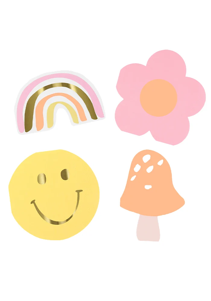 Lot De 16 Serviettes Happy Icons Motifs