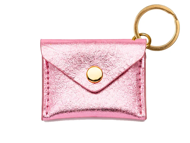 Porte-clés Mini Enveloppe en cuir - Rose dragée