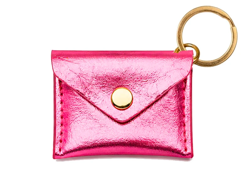 Porte-clés Mini Enveloppe en cuir - Rose cyclamen