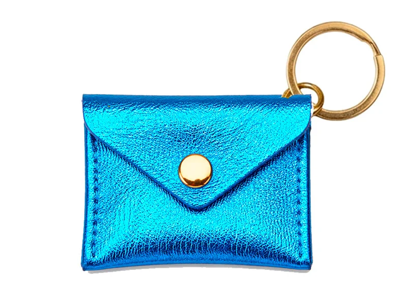 Porte-clés Mini Enveloppe en cuir - Bleu acier