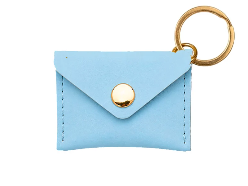 Porte-clés Mini Enveloppe en cuir lisse - Bleu lupin