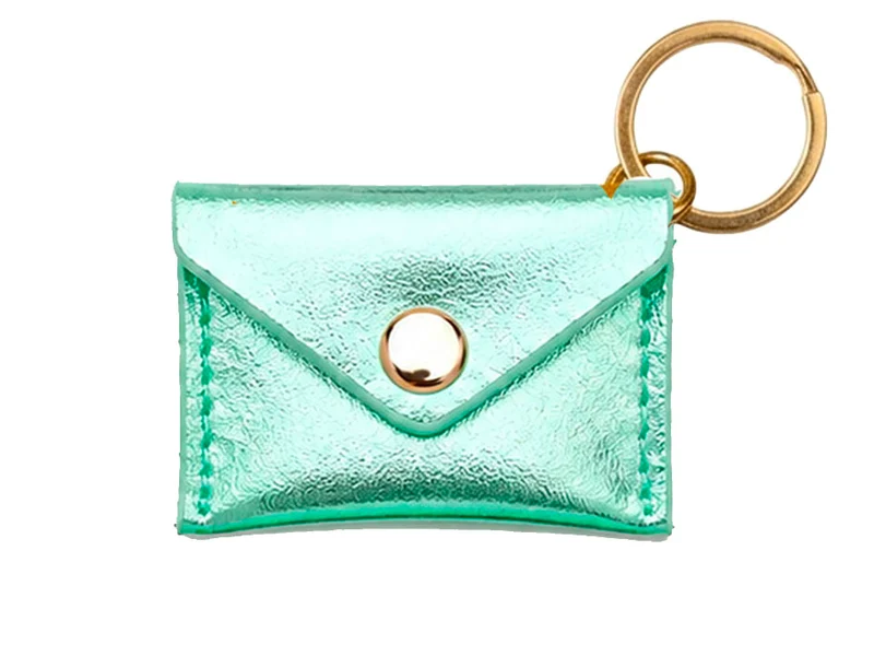 Porte-clés Mini Enveloppe en cuir - Vert d'eau