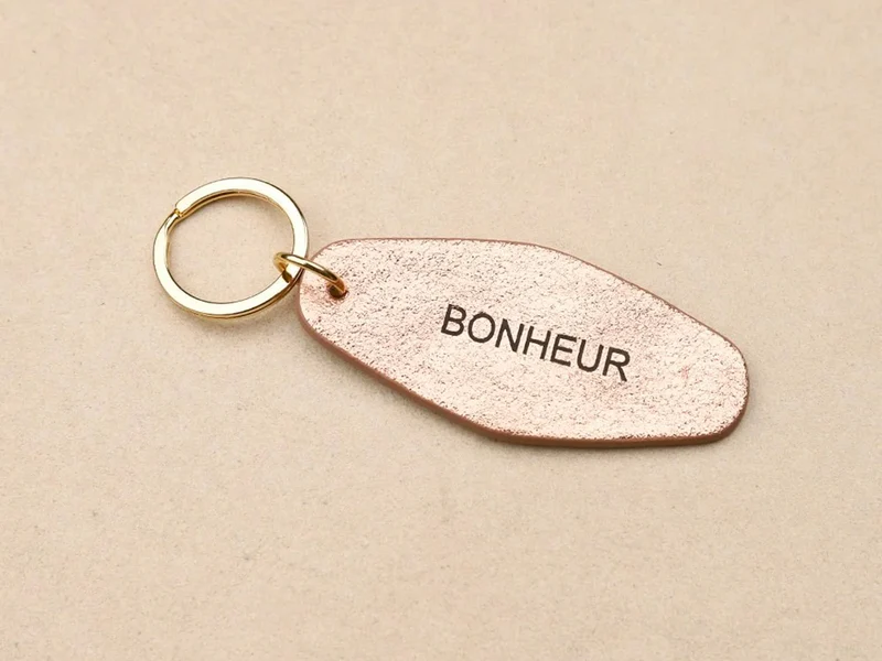 Porte-clés BONHEUR en cuir - Rose gold métallisé