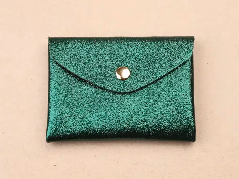 Porte-monnaie Double Cuir - Vert métallisé