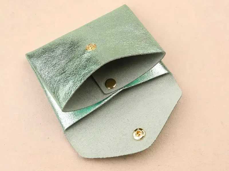 Porte-monnaie Double Cuir - Vert métallisé