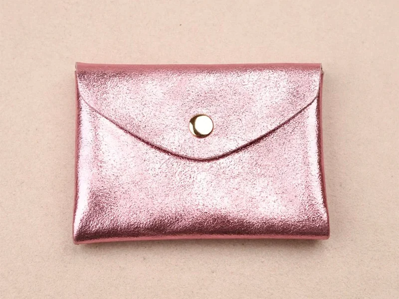Porte-monnaie Double Cuir - Rose métallisé