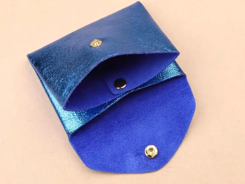 Porte-monnaie Double Cuir - Bleu métallisé