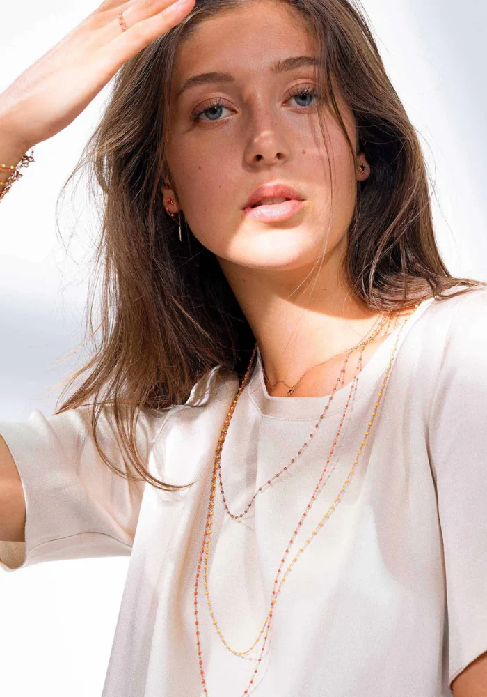 Collier Classique Gigi Or Rose Et Résines Cuivre 50cm