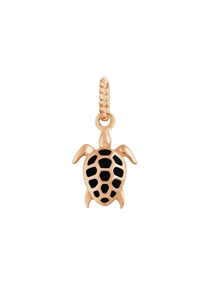 Pendentif Tortue Or Rose Et Résine Noir