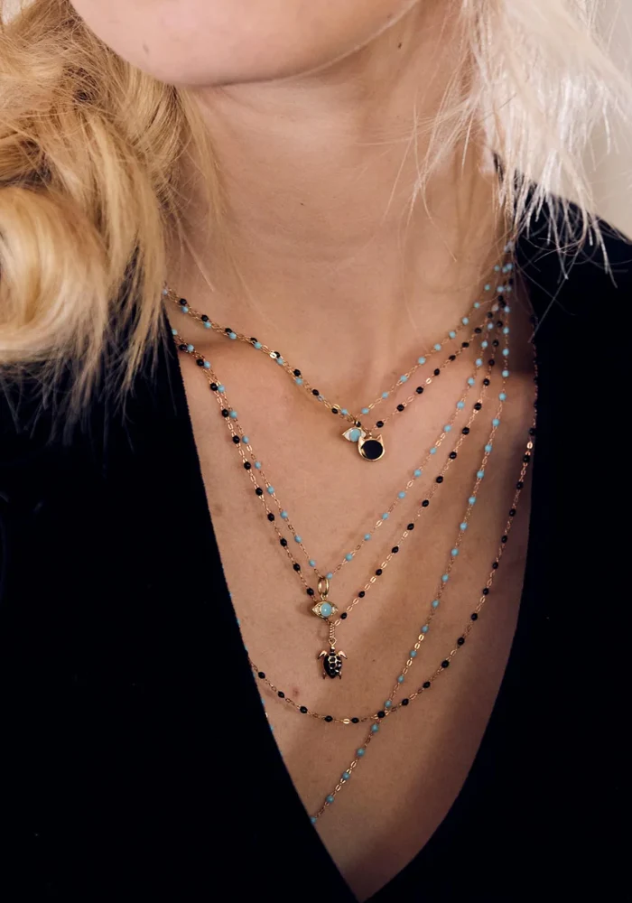 Pendentif Tortue Or Rose Et Résine Noir