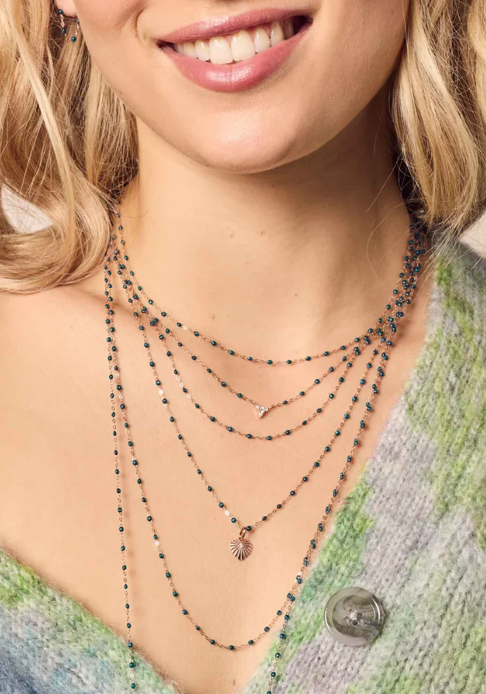 Collier Classique Gigi Or Rose Et Résines Jungle 42cm