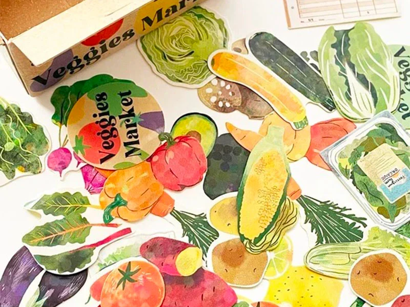Boite d'autocollants décoratifs Veggies Market - Haco Stickers