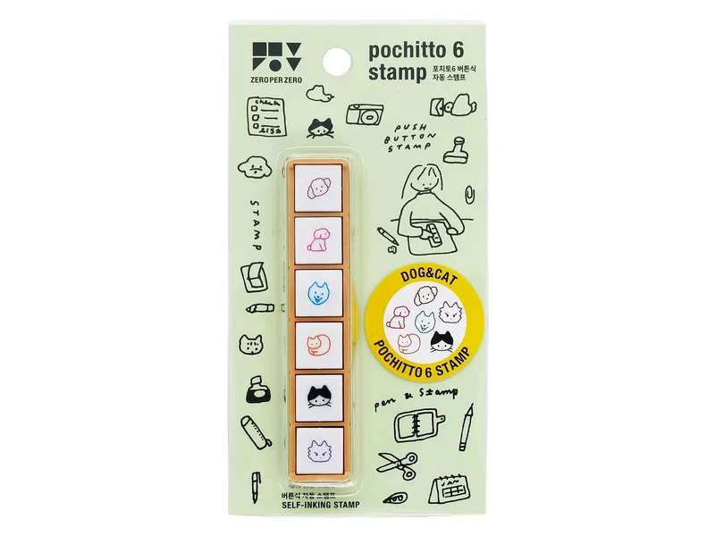 Set de 6 mini tampons encreurs - Pochitto - Chien et Chat - Zero per Zero