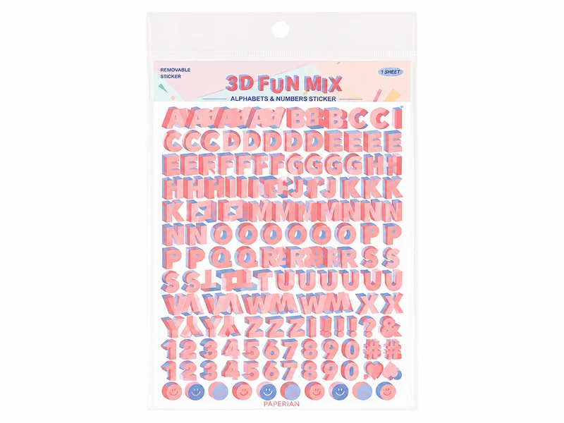 Stickers 3D lettres et chiffres - Rose pastel