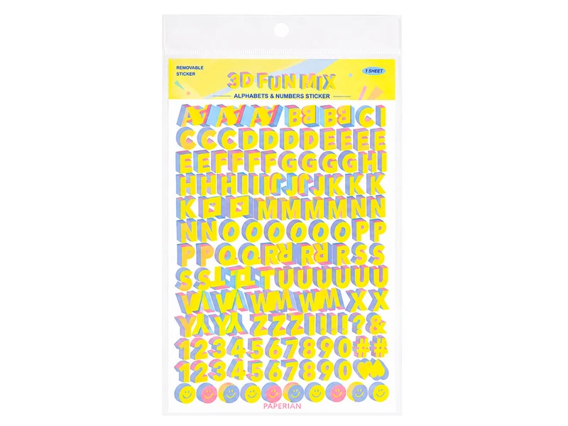 Stickers 3D lettres et chiffres - Jaune