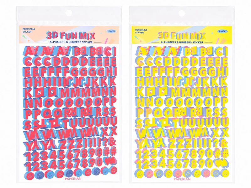 Stickers 3D lettres et chiffres - Jaune