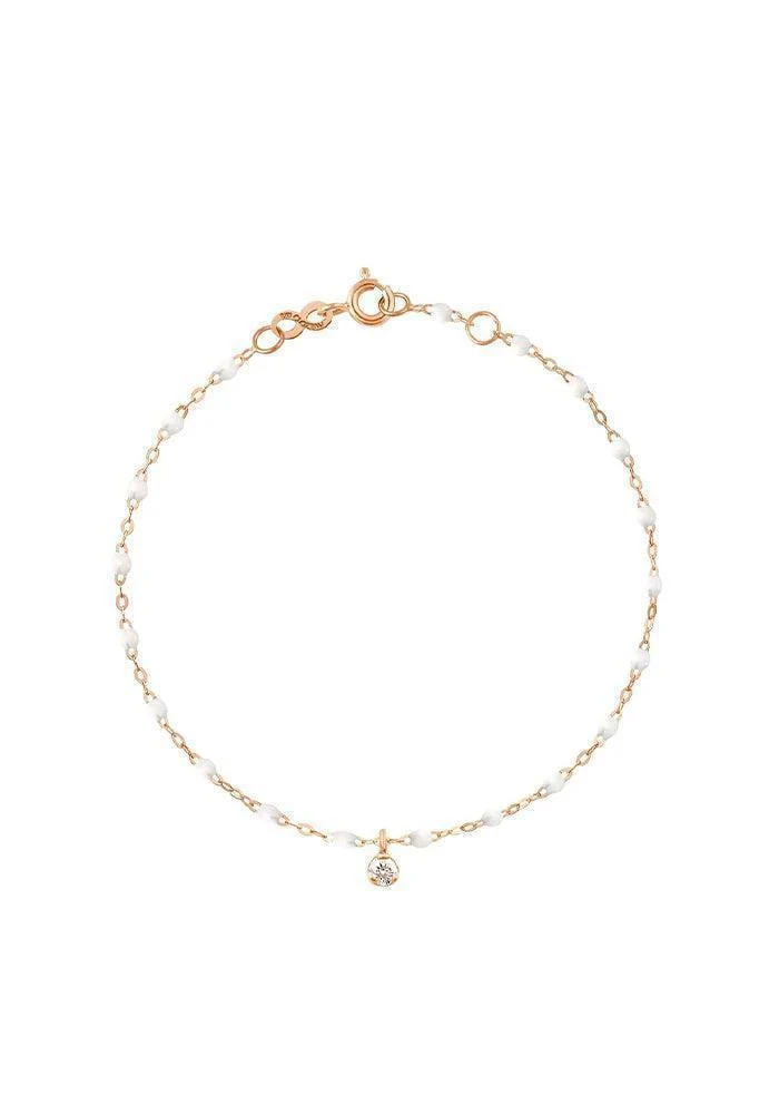 Bracelet Gigi Suprême Or Rose Diamant Et Résines Blanc 17cm