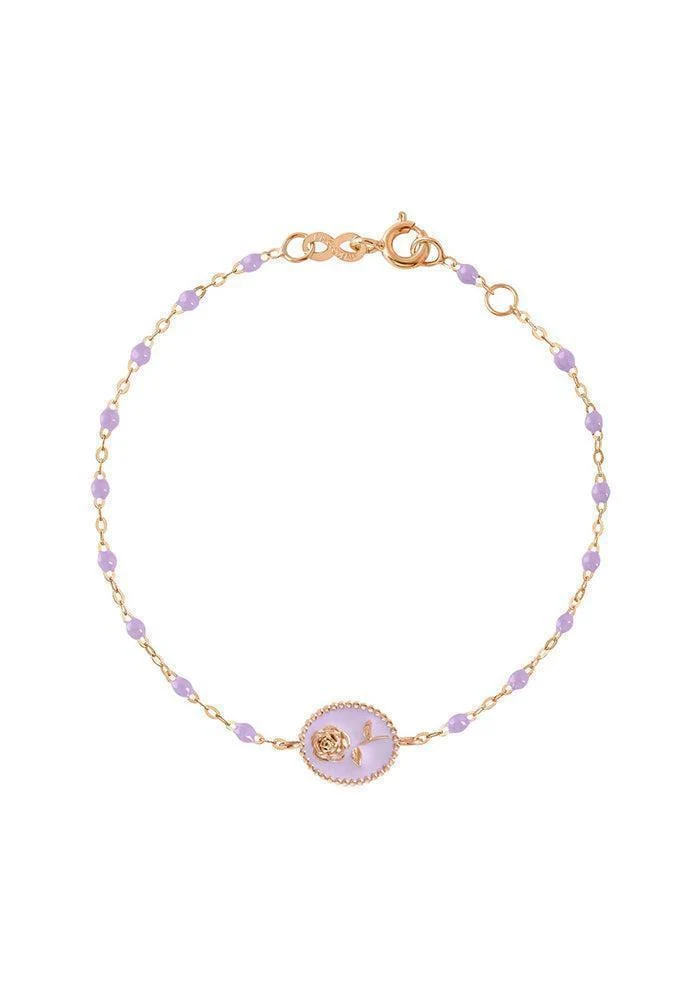 Bracelet Rose En Or Rose Et Résines Parme 17cm