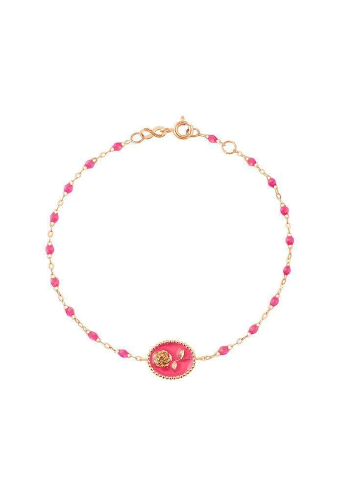 Bracelet Rose En Or Rose Et Résines Rose Fluo 17cm