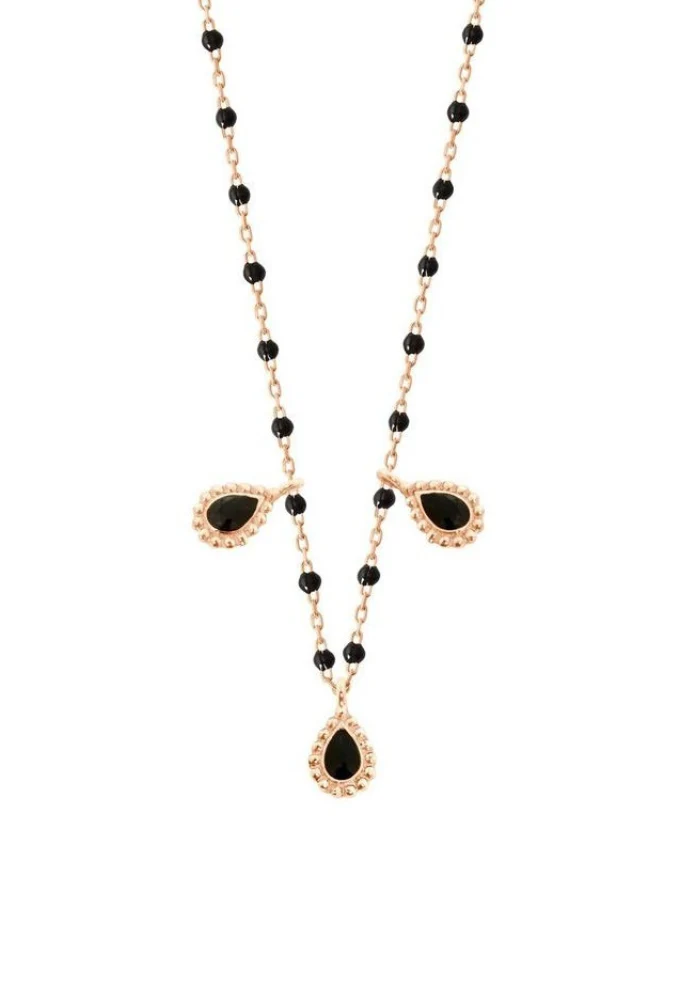 Collier Lucky Cashmere Or Rose Et Résines Noir 42cm