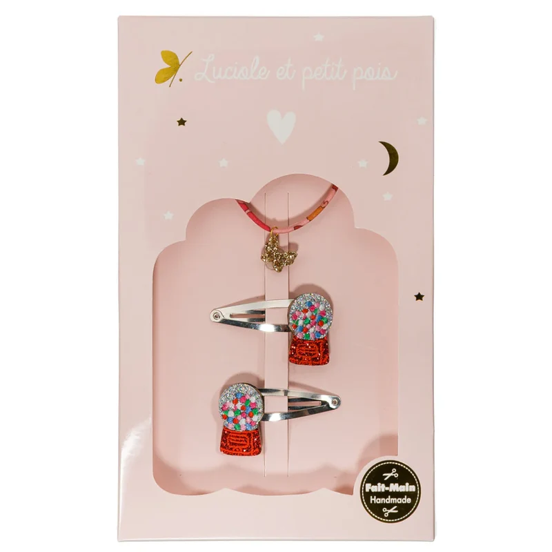 Coffret Bubble Gum - Barrettes & Bracelet Capel Floret – Luciole et Petit Pois