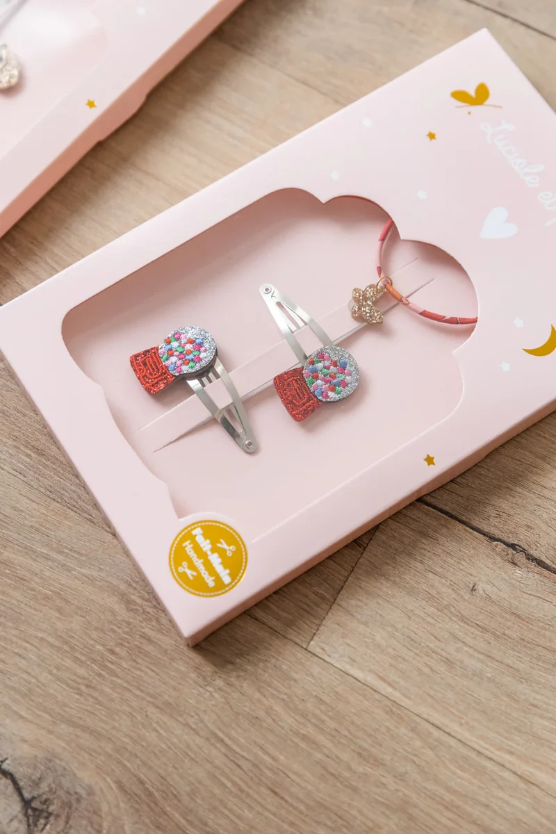 Coffret Bubble Gum - Barrettes & Bracelet Capel Floret – Luciole et Petit Pois