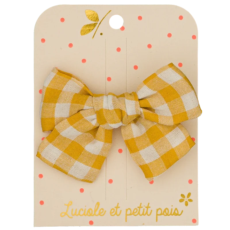 Barrette nœud princesse Vichy moutarde – Luciole et petit pois
