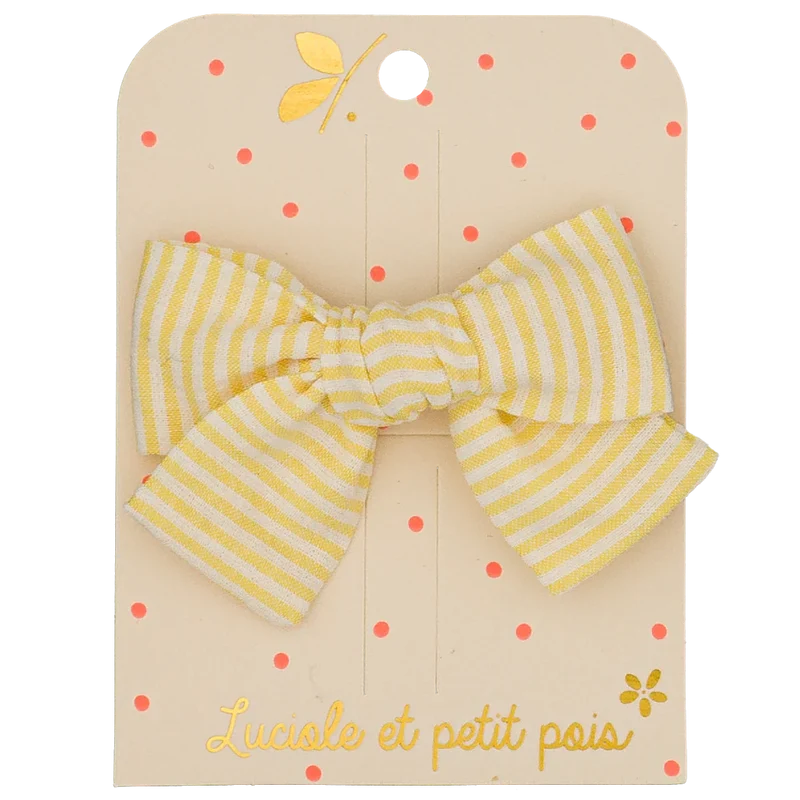 Barrette nœud princesse rayé jaune – Luciole et petit pois