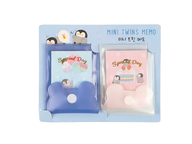 Lot de 2 Mini blocs mémo pochettes Twins - Bleu et blanc