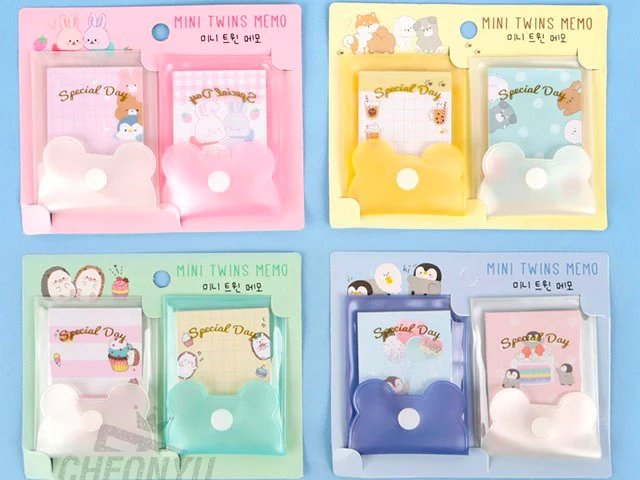 Lot de 2 Mini blocs mémo pochettes Twins - Rose et blanc