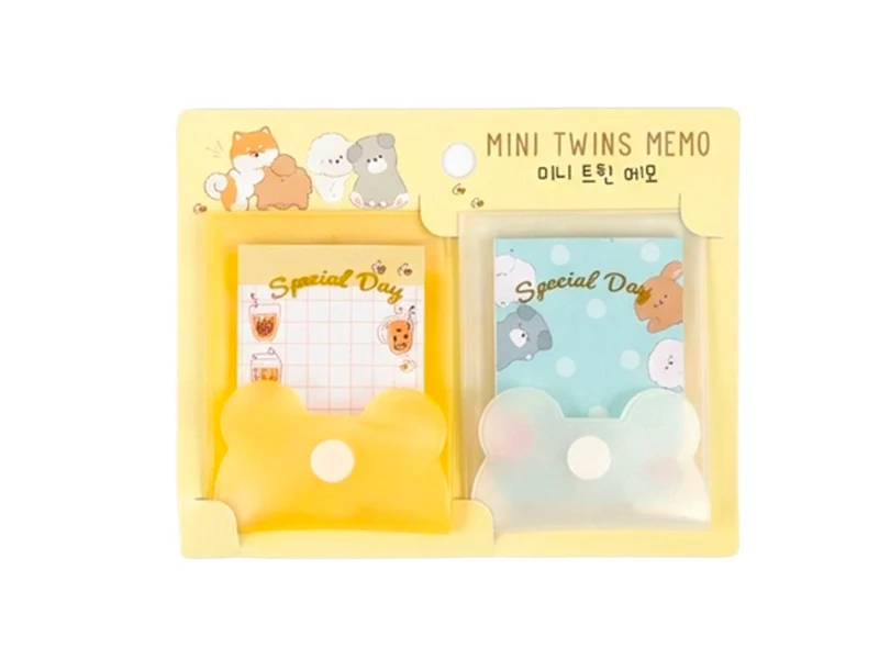 Lot de 2 Mini blocs mémo pochettes Twins - Jaune et blanc