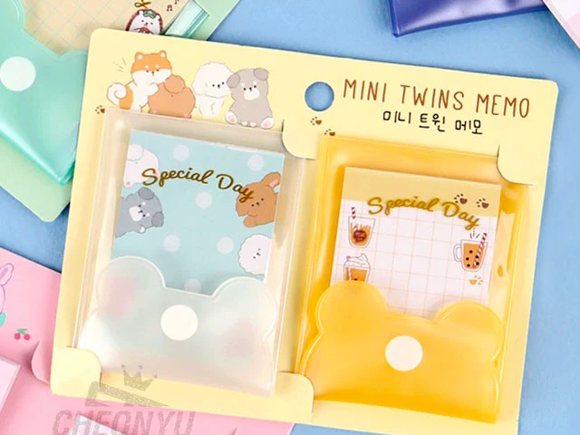 Lot de 2 Mini blocs mémo pochettes Twins - Rose et blanc