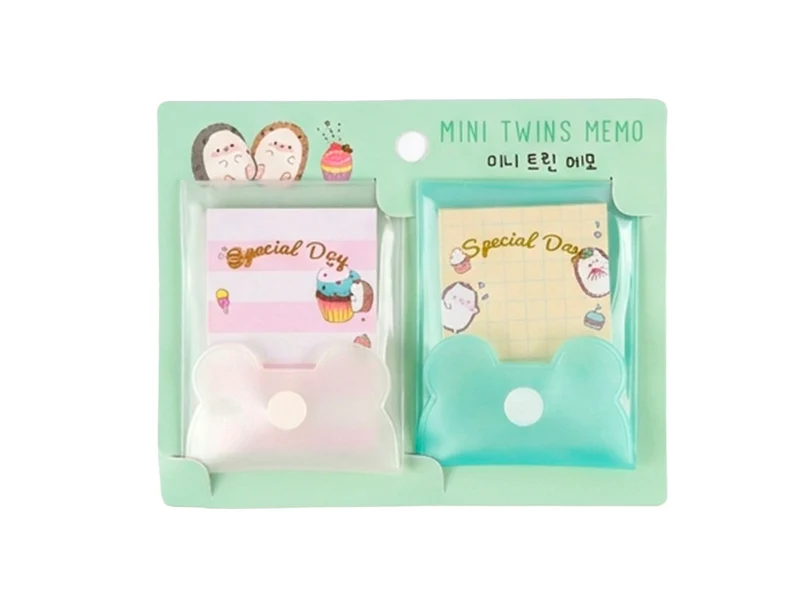 Lot de 2 Mini blocs mémo pochettes Twins - Vert et blanc