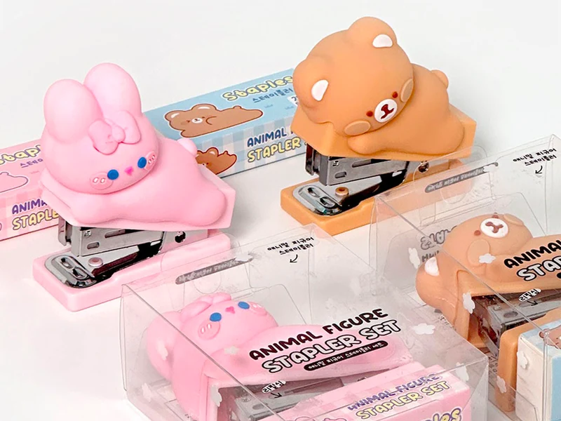 Set mini agrafeuse Lapin rose Kawaii & agrafes