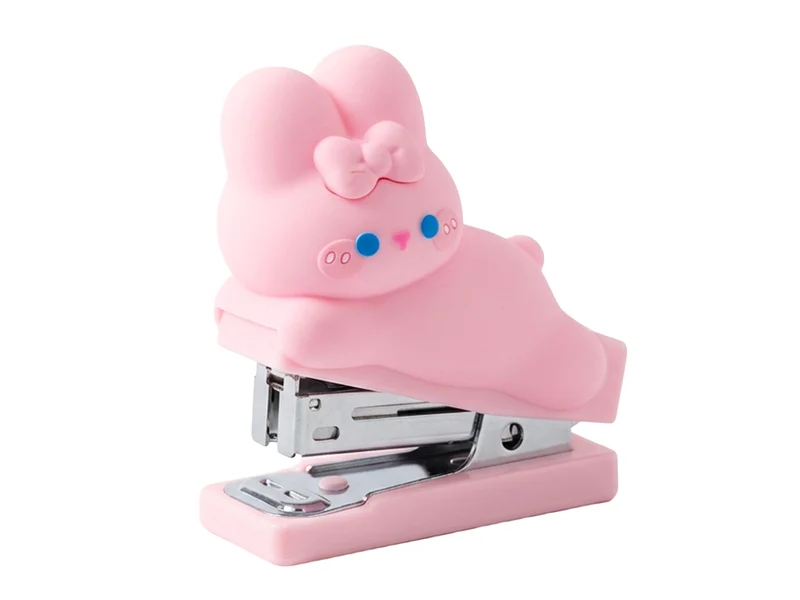 Set mini agrafeuse Lapin rose Kawaii & agrafes