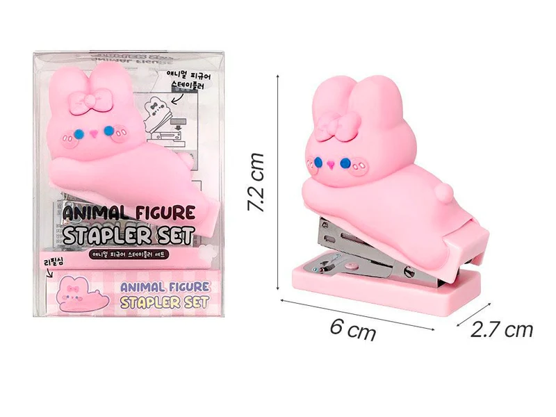 Set mini agrafeuse Lapin rose Kawaii & agrafes