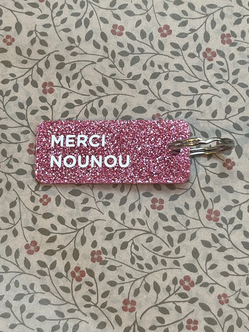 Porte-Clés Paillettes "Merci Nounou" Fuchsia - Plus de Love