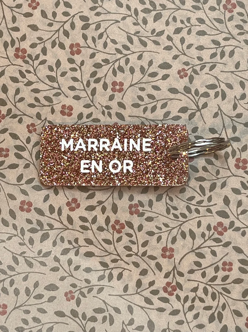 Porte-Clés Paillettes "Marraine en Or" Or Rose - Plus de Love